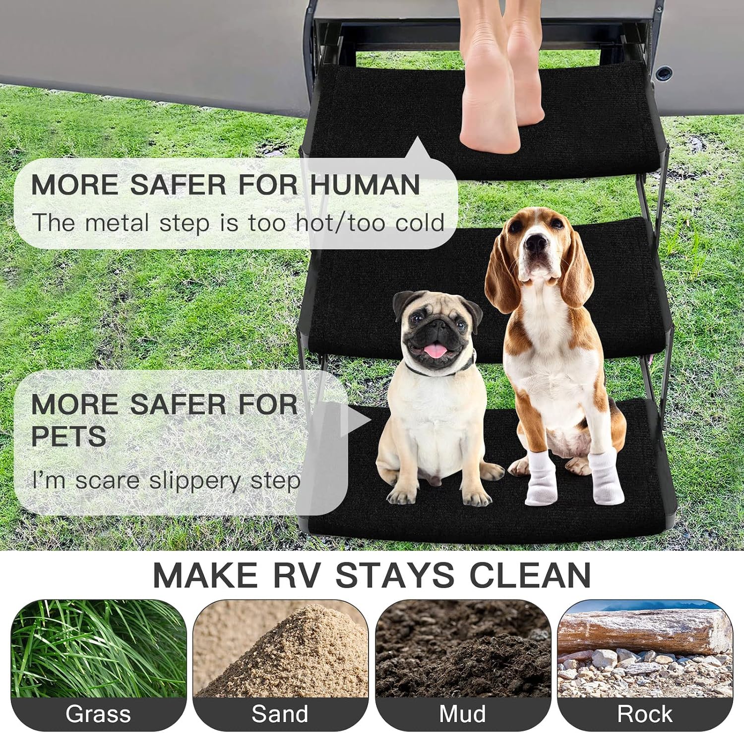 OKBA RV Step Covers for 22 Inch 8-10" Deep Radius Campers Stairs Only | 3 Pack 22" Black Camper Step Cover RV Steps Carpet,Keep Clean&Prevent Slip,Grip for Kid & Pet Friendly Stair Rug Carpets