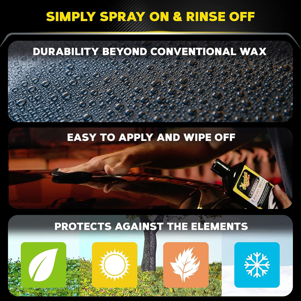 Meguiar's Ultimate Liquid Wax, Improved Liquid Car Wax Formula for Durable Protection that Shines, Premium Towel and Applicator Pad Car Accessories Included, 16 Oz Bottle