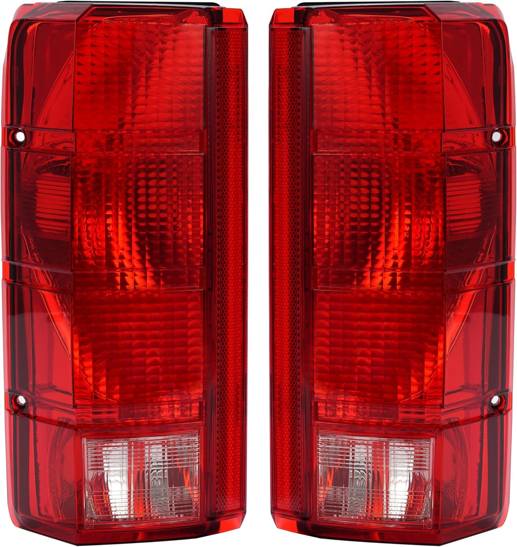 HECASA Pair Tail Light Compatible with 1980-1986 Ford F-150 F-250 F-350 Bronco F-100 Halogen Brake Lamp Taillight Replacement for E4TZ13405B FO2800103 E4TZ13404B FO2801102 Red White Lens Black Housing