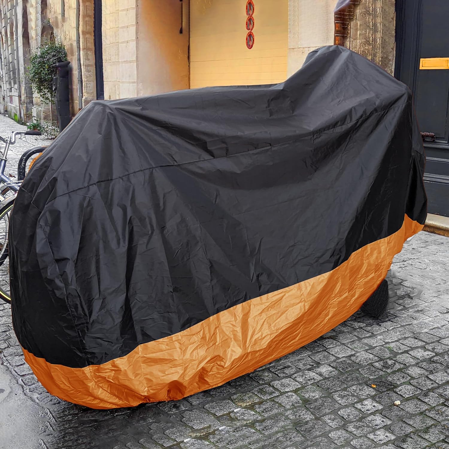 Motorcycle Cover XXXL Waterproof for Harley for Ultra Classic Davidson, Large for Street Glide for Electra for Touring FLHTCU for Road King for GL for Honda for Goldwing Outdoor Weather (Orange Black)