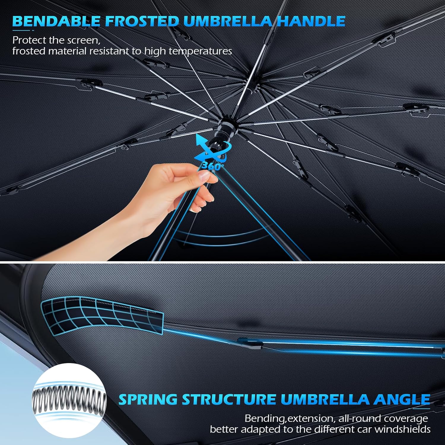 [2026 Upgrade] FLORICH Windshield Sunshade Umbrella Foldable Car Windshield Sun Shade Cover, [Nano-Ice-Crystal Coatings] Protect Interior from from UV Keep Car Cooler Medium(57" L x 32" W)