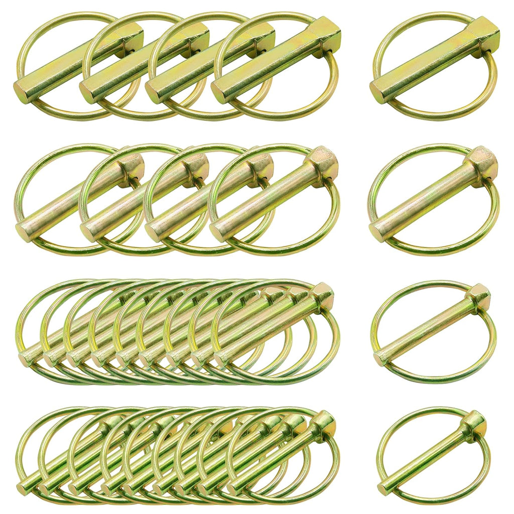 30 Pcs of Lynch Pin Assortment Kit— for Trucks, Tractors, Trolleys, Lawn Mowers, & Trailers of 3/16”x1-7/16”, 1/4”x1-3/4”, 5/16”x1-3/4”, & 7/16”x1-3/4”
