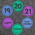 Really Good Stuff Carpet Mark-Its 36 Pack Line-Up Helpers Numbered Spot Markers and Labels 4' Carpet Dots for Teacher Supplies
