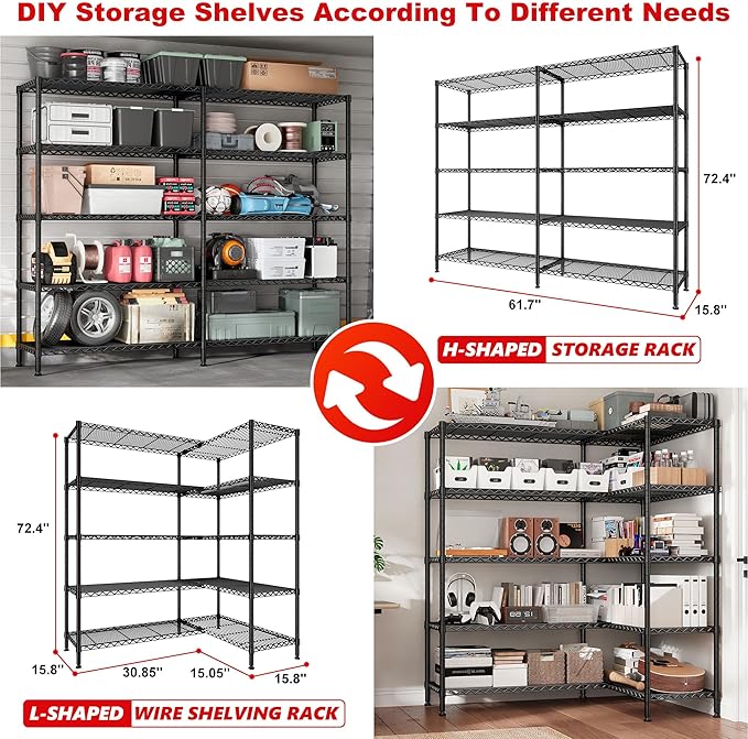 REIBII 5-Tier Heavy Duty Metal Wire Shelves, Industrial Style, 61.7"W x 72.4"H - Image 6