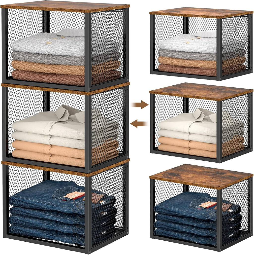 stackable closet organizers and storage basket, closet shelves, main product view