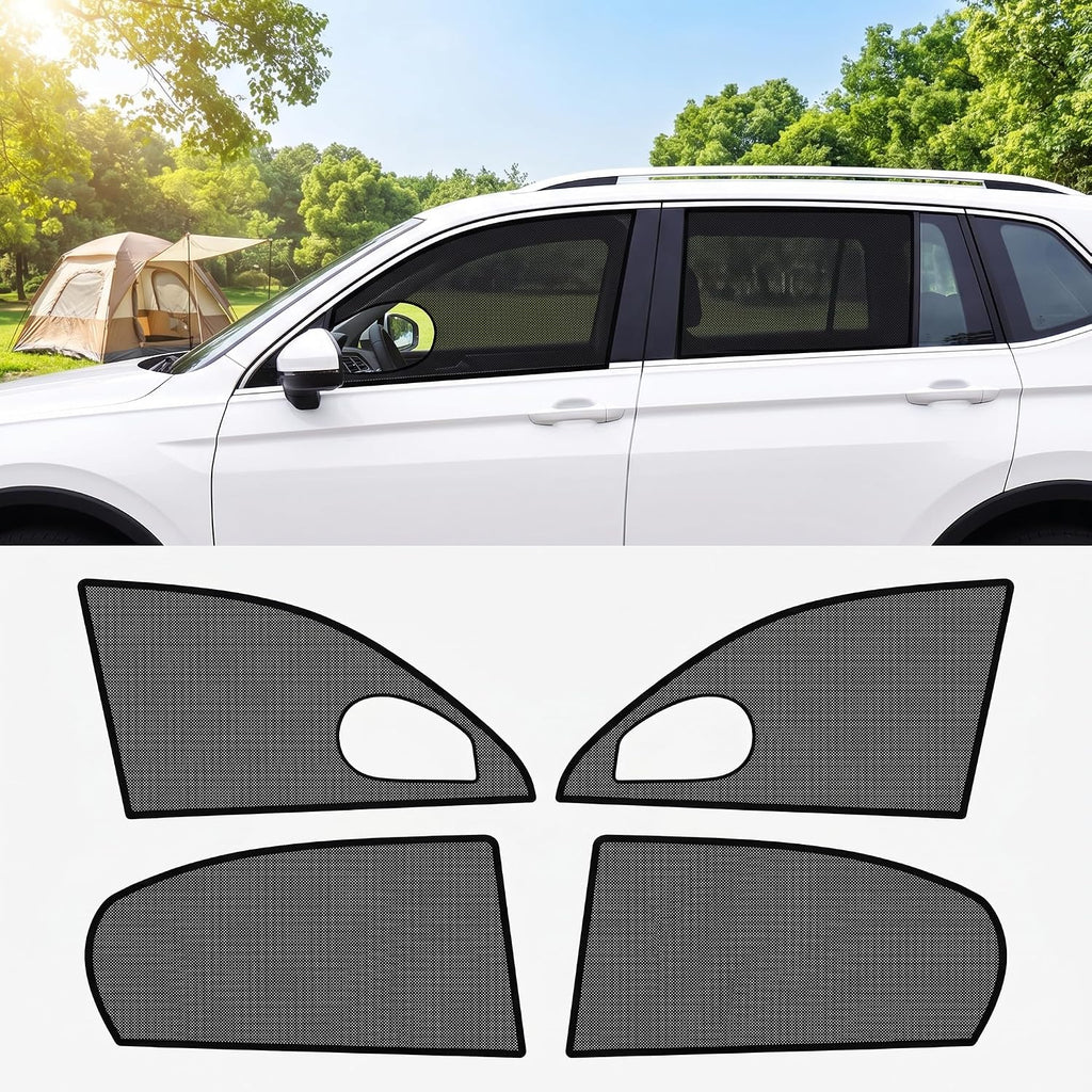 4 PCS Car Side Window Shades, Mesh Breathable Foreign Object Protection Privacy Shield for Baby, Adjustable Elastic Fabric Sun Shades, Block Sun Glare for Breastfeeding Napping Camping (Black)