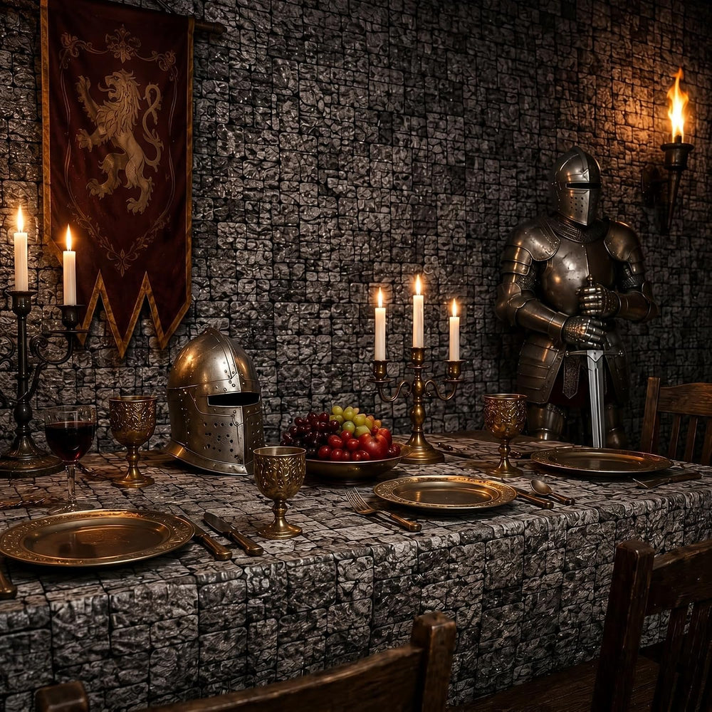 Jecery 164ft x 39.4in Stone Wall Tablecloth Roll, Halloween Party Decor