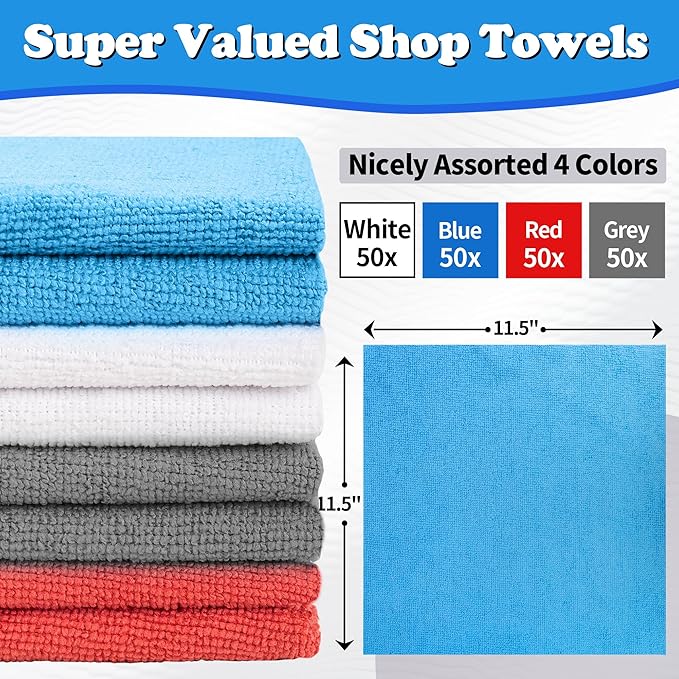 FIXSMITH Shop Towels, Microfiber Cleaning Cloth Bulk, 200 Pack Microfiber Towels - Image 2
