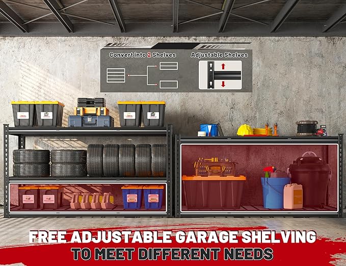 REIBII 55" W Garage Shelving, Heavy Duty Storage Shelves Load 3000LBS, 5 Tier - Image 2