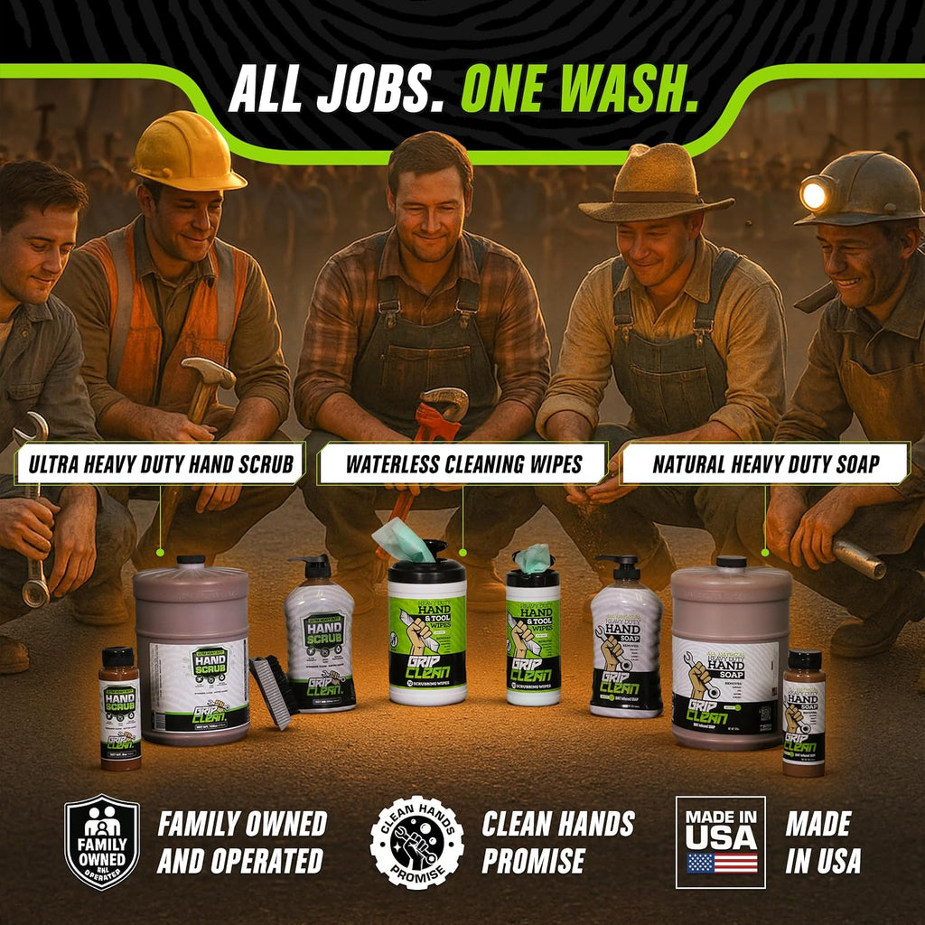 Grip Clean Ultra Heavy Duty Hand Cleaner for Mechanics – Walnut Shell & Clay-Infused Technology Removes Grease, Oil & Paint – Pro-Grade Industrial Hand Soap with Cherry Scent - 8 Fl Oz