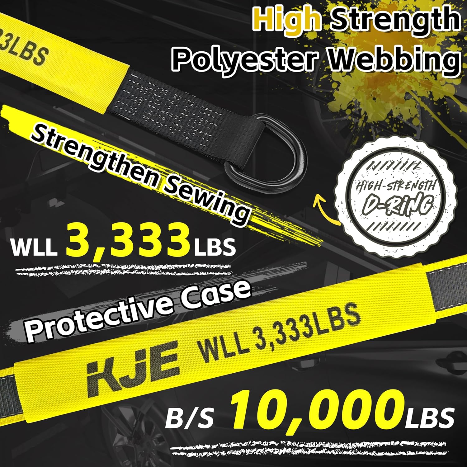 KJE 4 Pack Car Tie Down Straps for Trailers - Lasso Style Tire Ratchet Strap with Snap Hooks - 2" x 10' 10,000LBS Break Strength - Wheel Straps for Hauling UTV, SUV, Truck, Any Cars