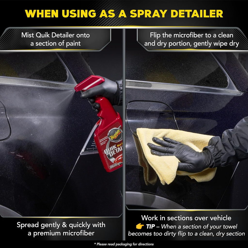 Meguiar's Quik Detailer Mist & Wipe - Easy to Use Car Spray Detailer Lifts Light Dust, Fingerprints, Smudges, and Fresh Contaminants - Perfect to Enhance Shine and Protection Between Washes, 16 Oz