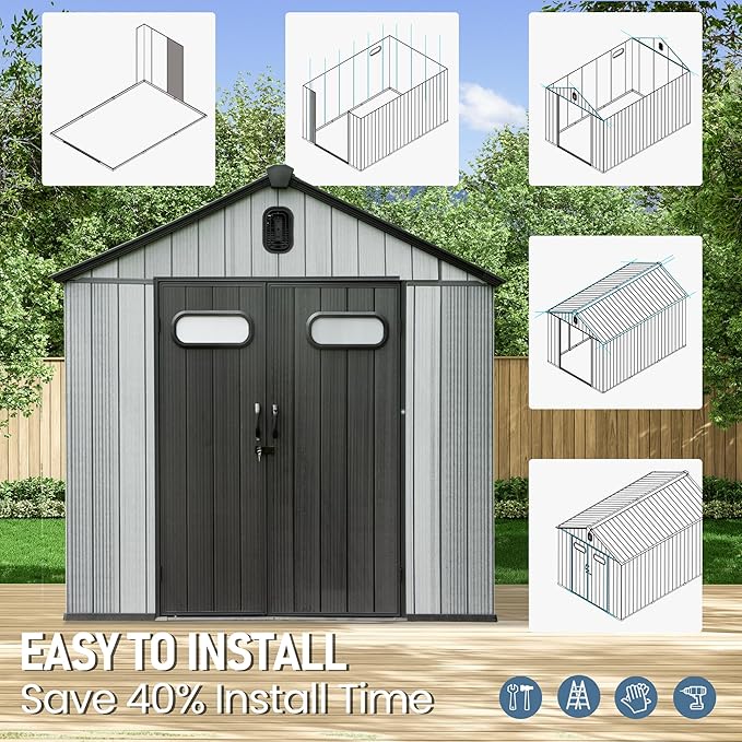 Domi 8x12 FT Outdoor Resin Storage Shed, All-Weather Double-Wall Storage - Image 9