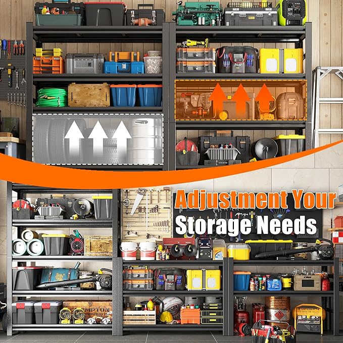 72"H Garage Shelving Heavy Duty Rack, 3500 LBS Large Capacity 5 Tier Adjustable - Image 6