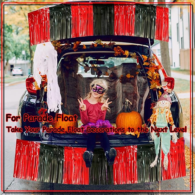 4 Pack 10 Feet Black Red Parade Floats Foil Fringe Garland Metallic Tinsel St...