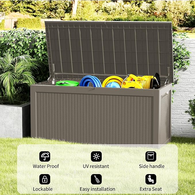 320 Gallon Outdoor Storage Box Patio Deck Box Waterproof, Resin Lockable - Image 9