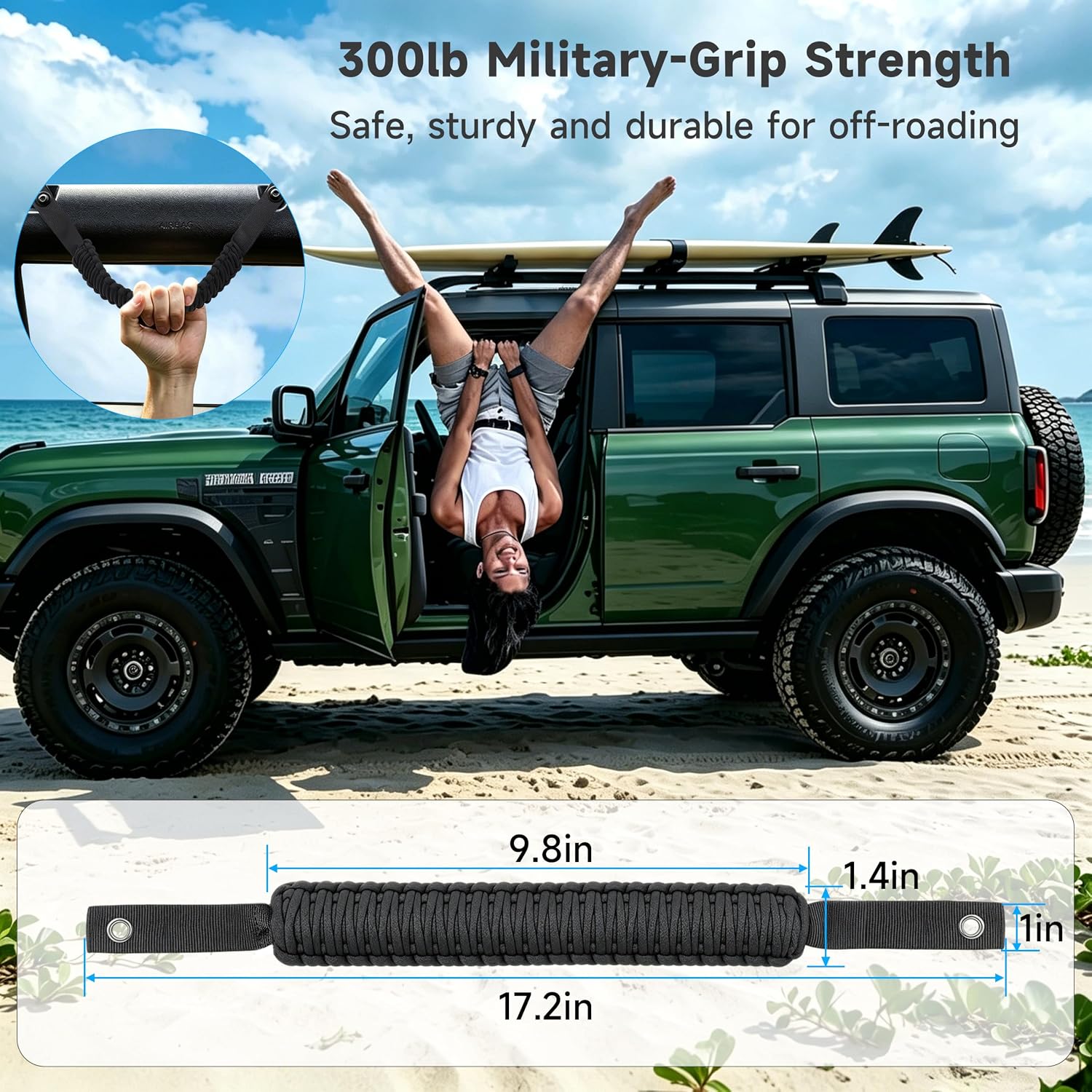 Amooca 4-Pack Paracord Grab Handles for Ford Bronco 2021-2025 (2-Door/4-Door) Interior Roll Bar Assist Handles (Exclude Bronco Sport) Black