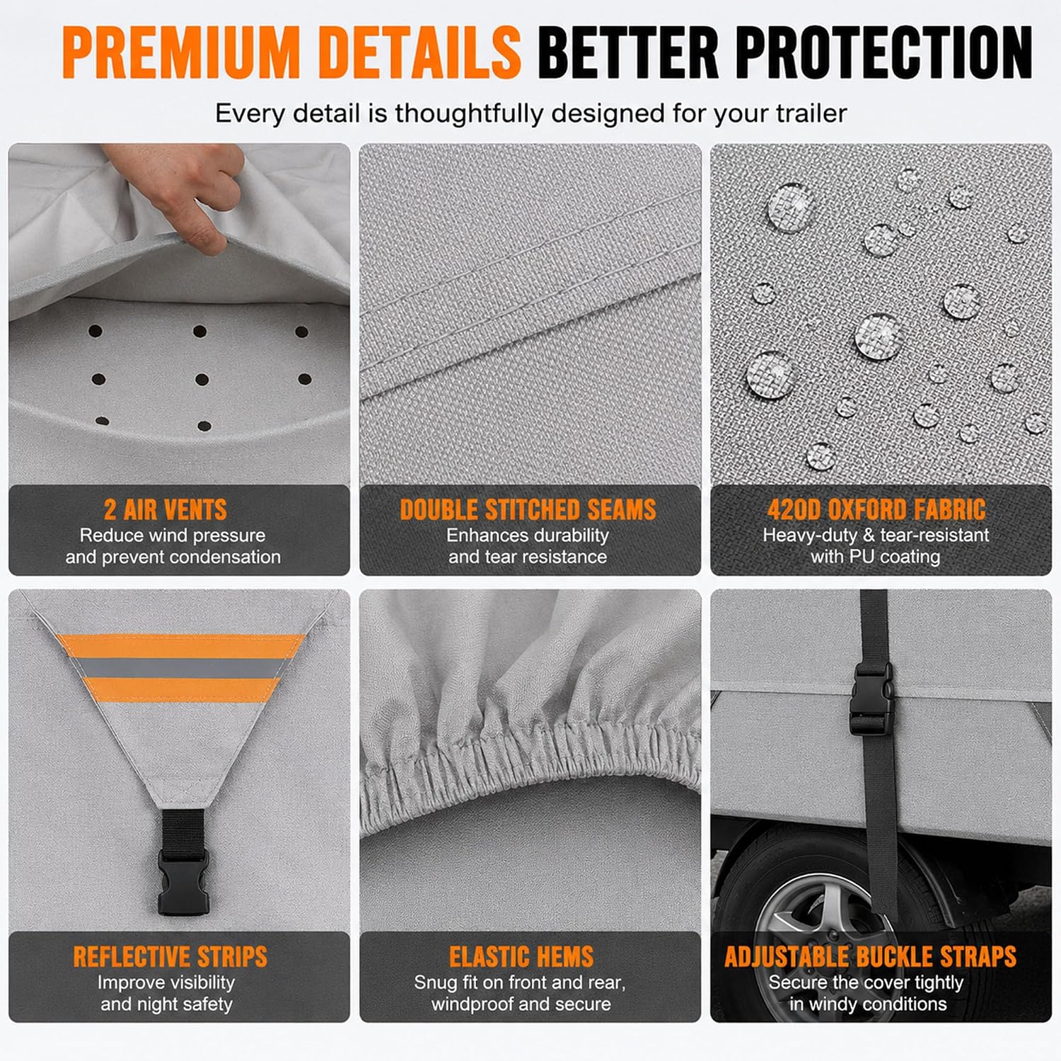 Pop Up Camper Cover for Fleetwood Coleman Cheyenne 2006-2011 | Folding Camping Trailer 420D Oxford Fabric Camper Cover Windproof Straps All Season Storage Protection