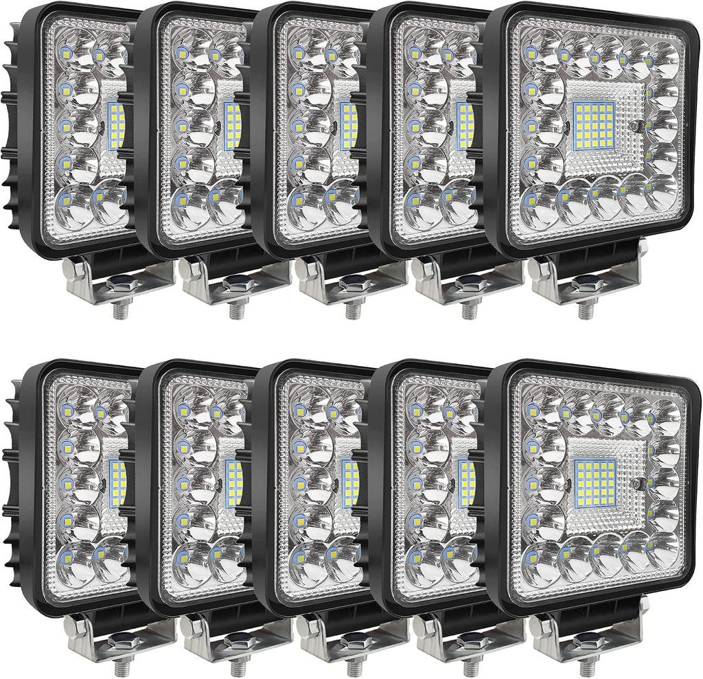 LED Tractor Work Lights, Off Road LED Pod Lights 4 Inch 240W 20000lm 12V 24V Cube Light Square for Service Tow Truck ATV UTV RV RZR Boat Pickup Golf Cart Snow Blower Zero Turn Lawn Mower, 10Pack