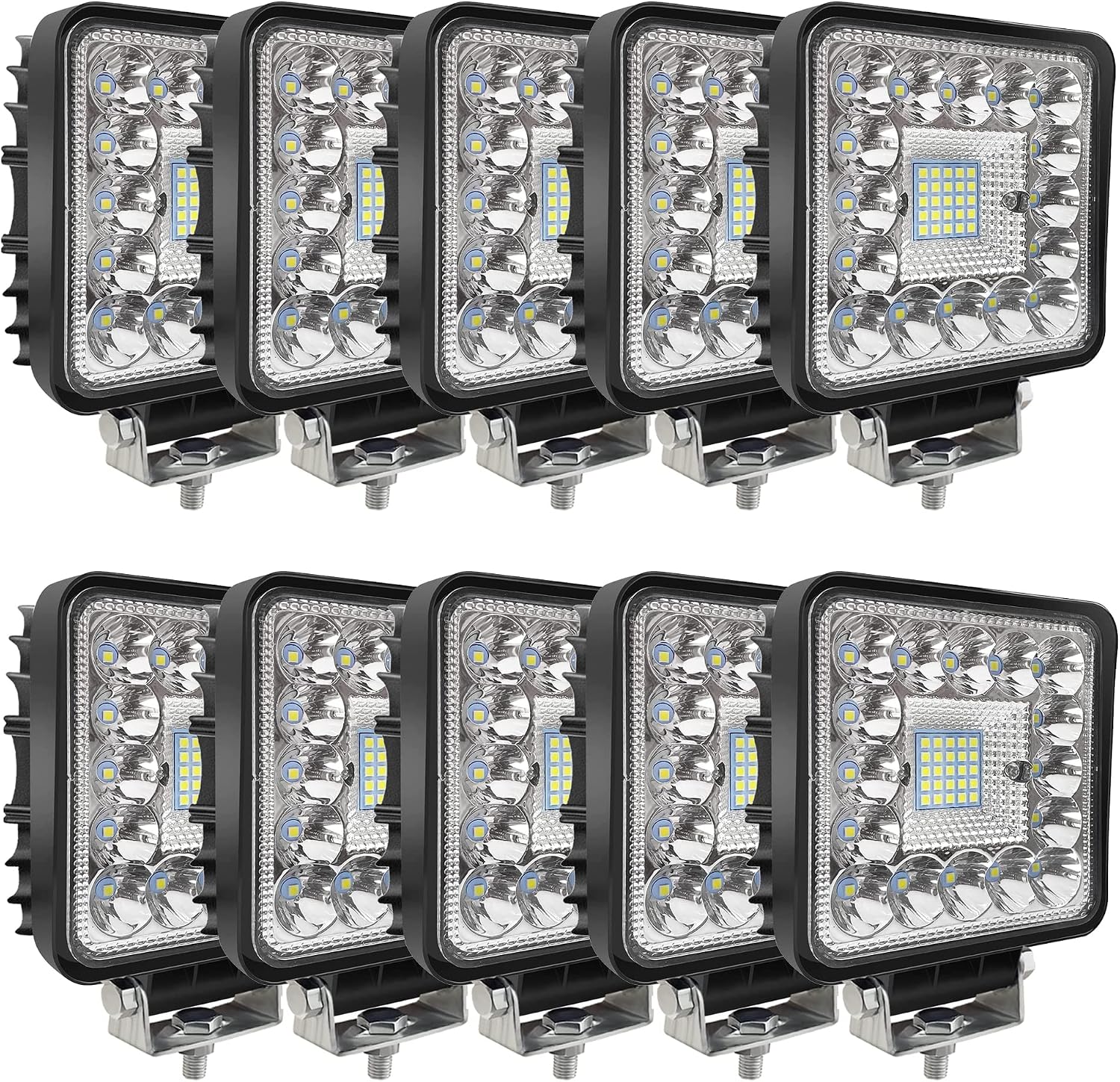 LED Tractor Work Lights, Off Road LED Pod Lights 4 Inch 240W 20000lm 12V 24V Cube Light Square for Service Tow Truck ATV UTV RV RZR Boat Pickup Golf Cart Snow Blower Zero Turn Lawn Mower, 10Pack