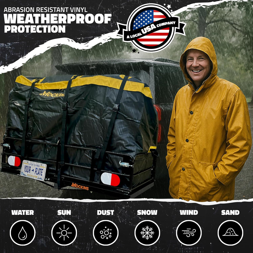 Mockins 30 Cu Ft Trailer Hitch Cargo Carrier Bag for Road Trips & Camping | 60"x24"x36" Weatherproof Cargo Bag for Hitch Carrier | Waterproof Truck Bed Storage Set | Vinyl Vehicle Soft-Shell Carriers