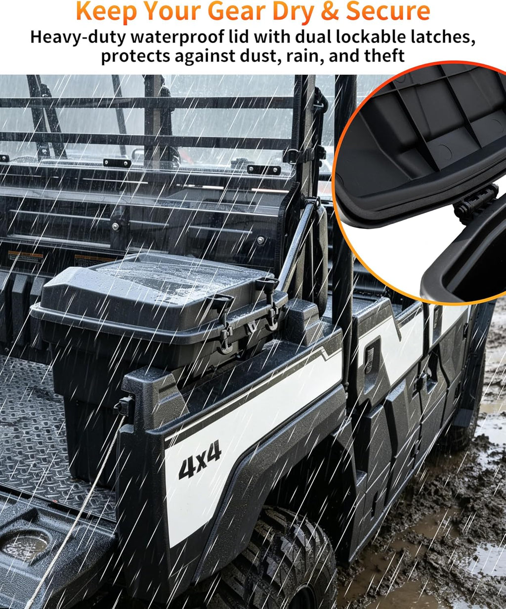 Rear Cargo Box for Kawasaki Mule Pro FXT DXT DX FX 2015-2026 Accessories, 20L Removable Waterproof Storage Bin, Heavy Duty PP Tool Box Organizer