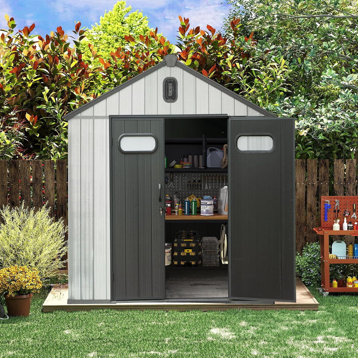 Domi 6x6 FT Outdoor Resin Storage Shed, All-Weather Double-Wall Storage Building