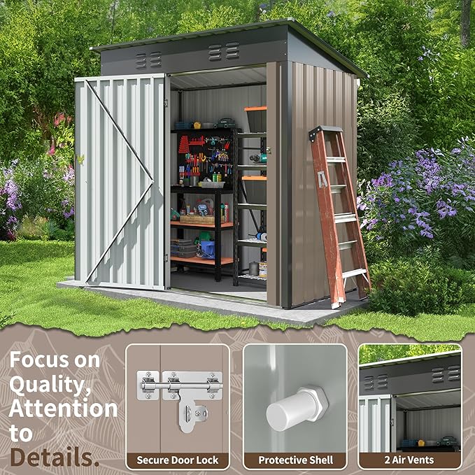 WKM 5x3 FT Outdoor Storage Shed, Utility Metal Tool Storage - Image 2