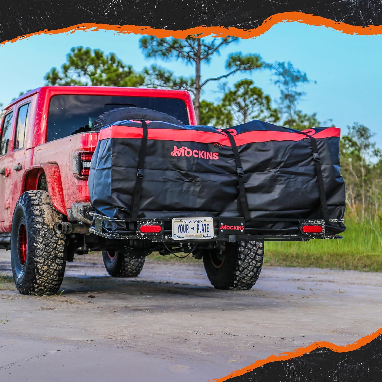 Mockins Trailer Hitch Cargo Carrier w/License Plate Holder & Rear Lights | 60"x20"x6" Heavy Duty 500 Lbs. Capacity Cargo Carrier Hitch Mount Basket | Folding Luggage Rack for SUV Car Truck & RV