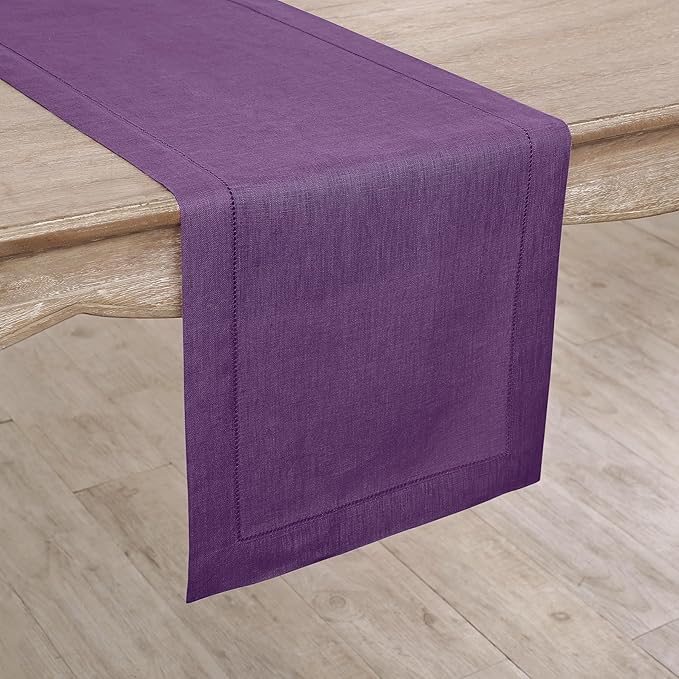 Solino Home Linen Table Runner 120 Inches Long - Classic Hemstitch 100% Pure ...