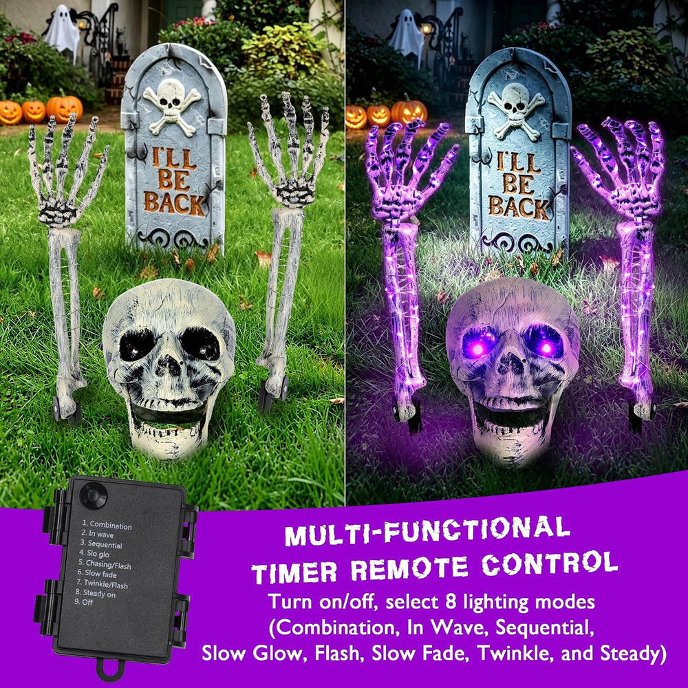 Halloween Skeleton Decorations Outdoor, Light Up Skull Head & Skeleton Ha...