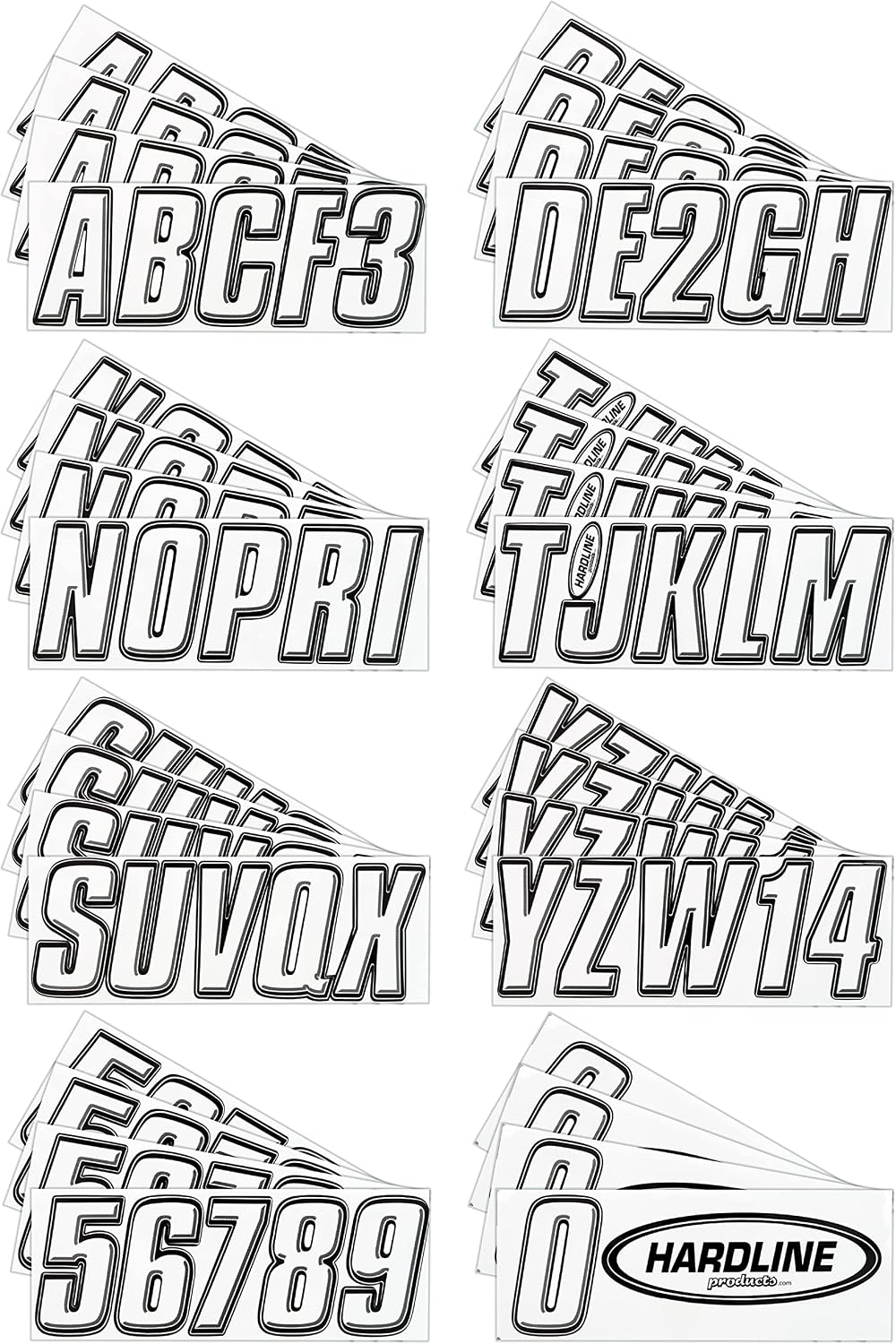 Hardline Products USA Series 800 Boat Registration Number Kit – 3-Inch White & Black Marine Lettering – USCG Compliant – Fuel & Fade Resistant Vinyl Decals for Boats & PWCs – Complete Set A-Z 0-9