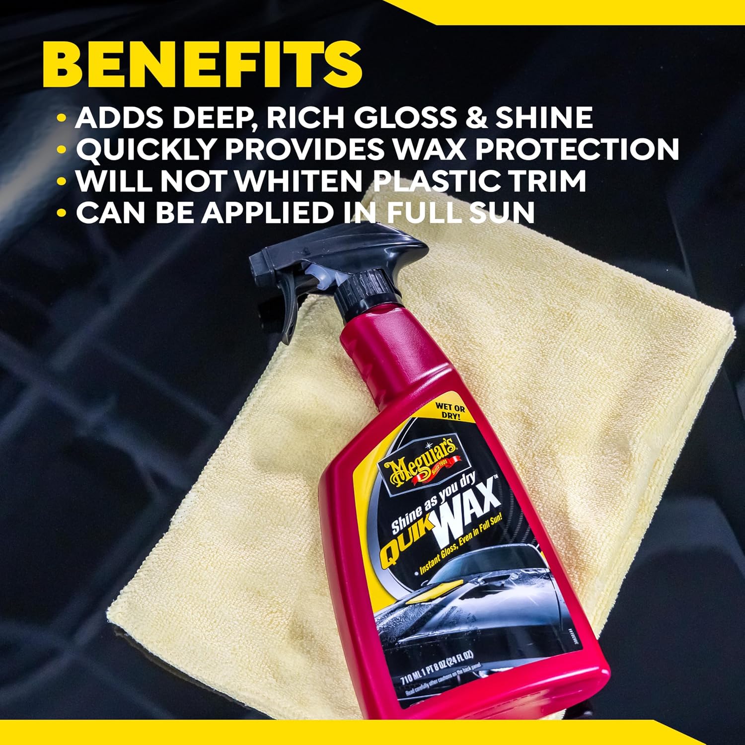 Meguiar's Quik Wax, Spray Wax for Car Detailing that Creates a Deep Shiny Look, Can Be Applied to Wet or Dried Paint and In Direct Sunlight, Moisture Rolls Off Waxed Paint, 24 Oz