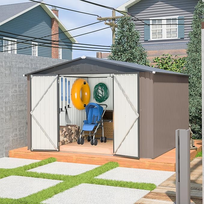 10 x 10 FT Outdoor Storage Shed, Large Metal Tool Sheds - Image 5
