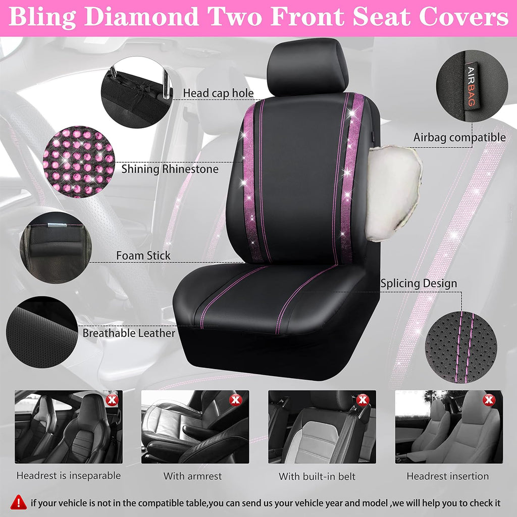 car pass bling diamond car seat covers full, close-up detail