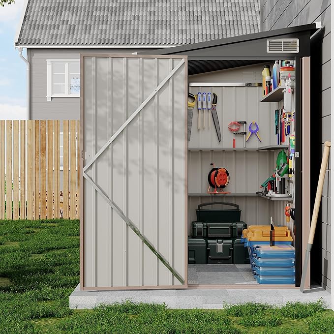 4x8 FT Metal Outdoor Lean to Storage Shed, Lean to Garden Shed Utility Tool Shed - Image 8