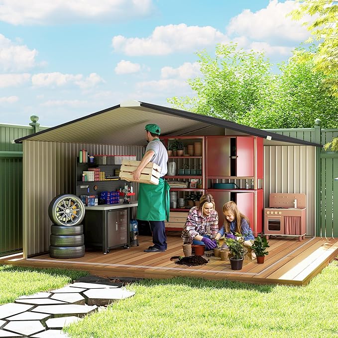 Outsunny 11' x 13' Outdoor Storage Shed, Garden Tool Metal Shed - Image 9