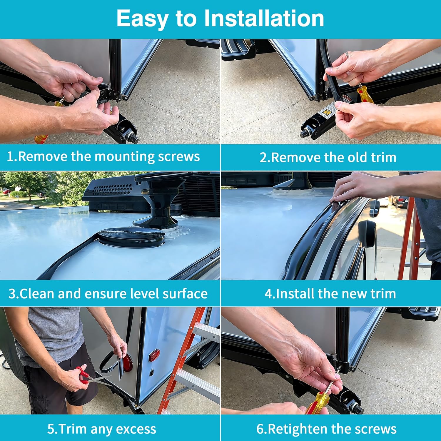 50 FT RV Trim Molding Insert, UV-Resistant RV Weather Stripping Exterior Replacement, Rubber Trim for Camper Travel Trailer Screw Cover Corner Gutter Channel Roof Edge, Vinyl Trim Insert 1 Inch Black