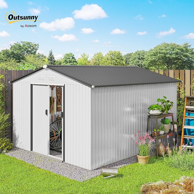 Outsunny 11' x 9' Outdoor Storage Shed, Garden Tool Metal Shed - Image 2