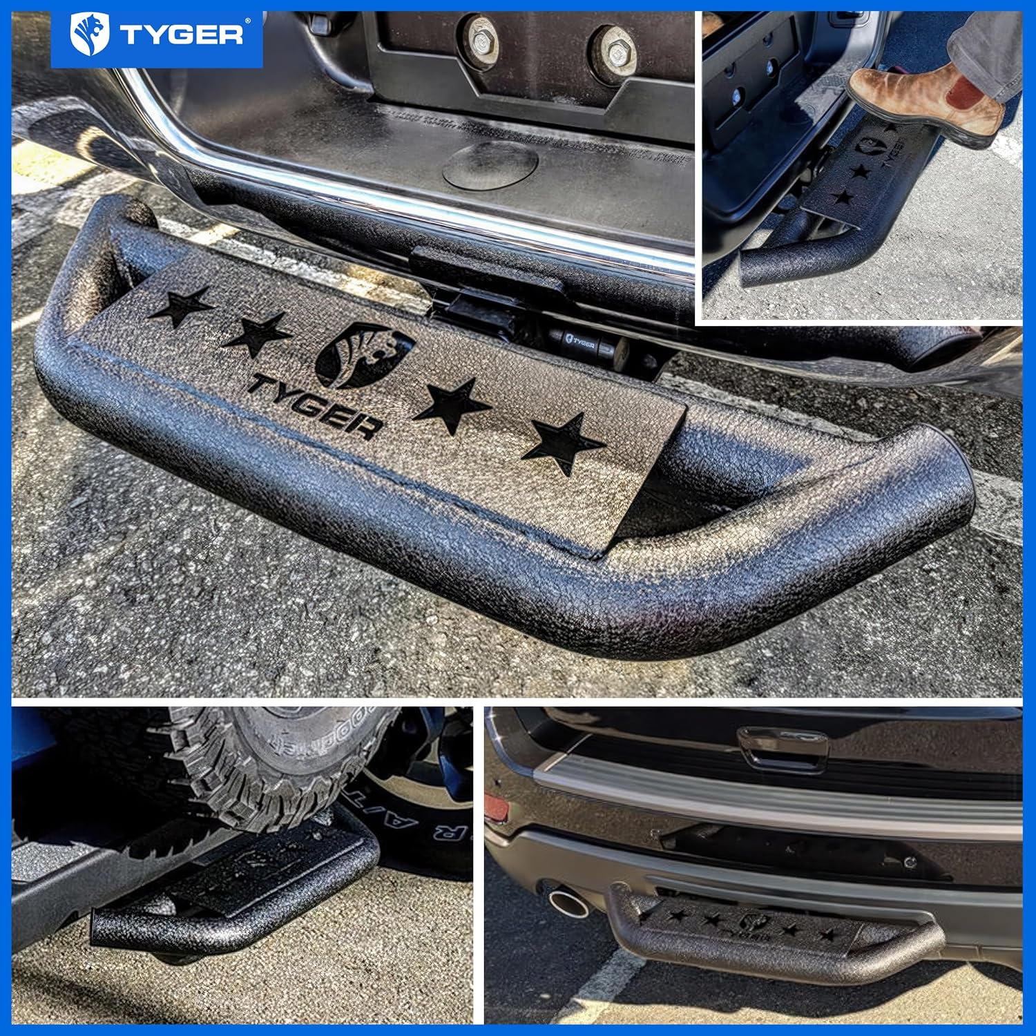 Tyger Auto TG-HS8U81238 Hitch Armor Compatible with Vehicles with 2" Hitch Receiver | Textured Black | Hitch Step | Rear Bumper Guard Protector | with Pin Lock and Stabilizer