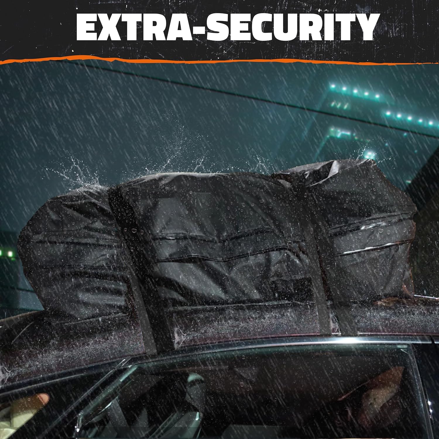 Mockins 25 CuFt Waterproof Rooftop Cargo Carrier Bag | 60"x43"x17" All-Weather 500D Soft-Shell Vinyl Car Top Carrier Without Roof Rack | Vehicle Soft-Shell Carriers with Roof Mat, Lock, Hooks & Straps