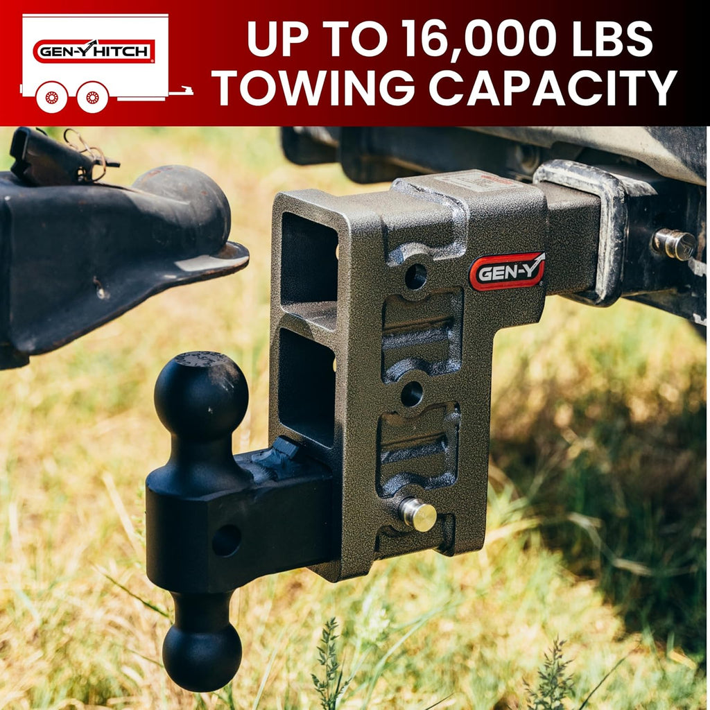 GEN-Y Hitch Tow Hitch for 2" Receiver - 5" Drop/Rise with 3 Adjustable Positions, 16,000 lbs Towing Capacity, 2,000 lbs Tongue Weight, Silver