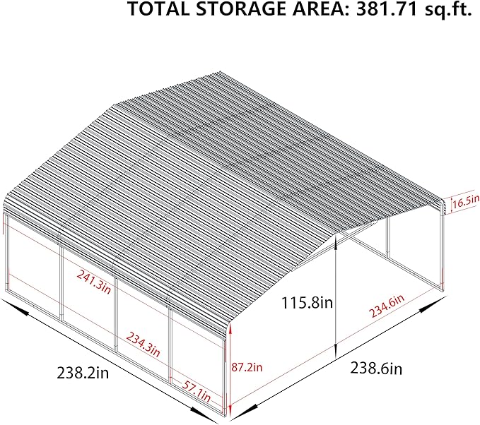 20x20 FT Carport with Metal Roof, Heavy Duty Metal Carport Canopy, Garage Car - Image 2