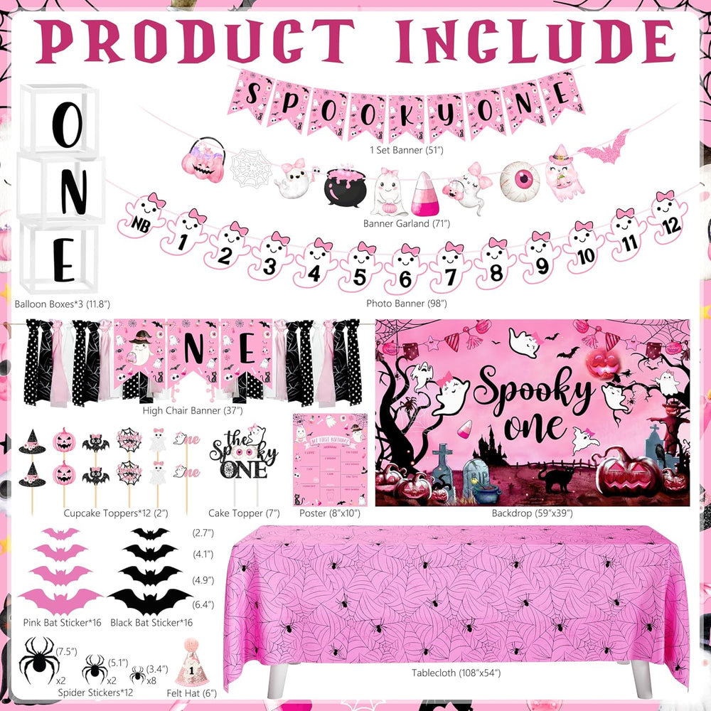 Pink Spooky One Birthday Decorations Girl Halloween 1st Birthday Kit