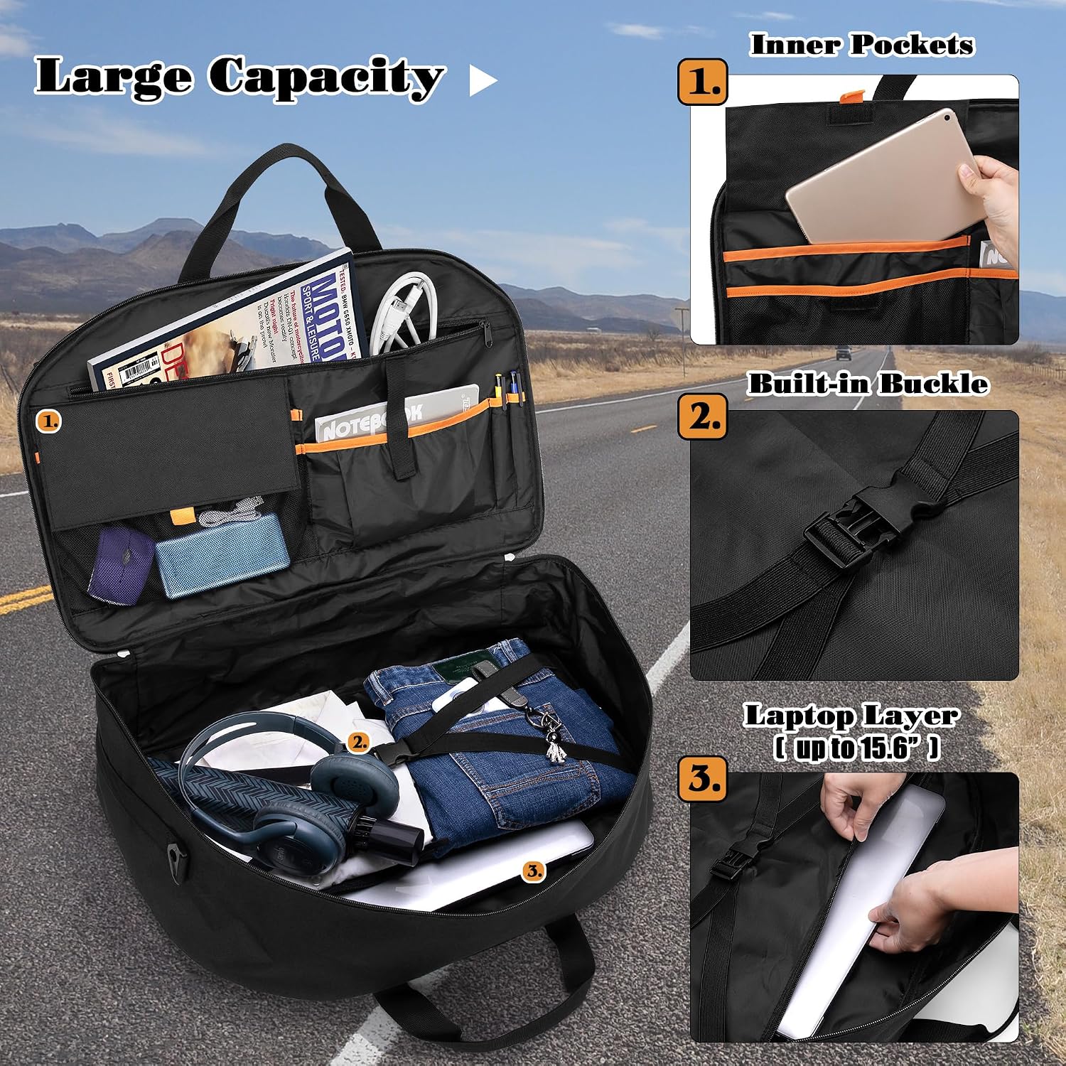 HODRANT Motorcycle Tour Pack Organizer, Tour Pack Liner Bag Compatible with Harley Davidson Street Glide Electra Glide Road King Road Glide, Travel Luggage Liner Bag for Motorcycle Trunk, Bag Only