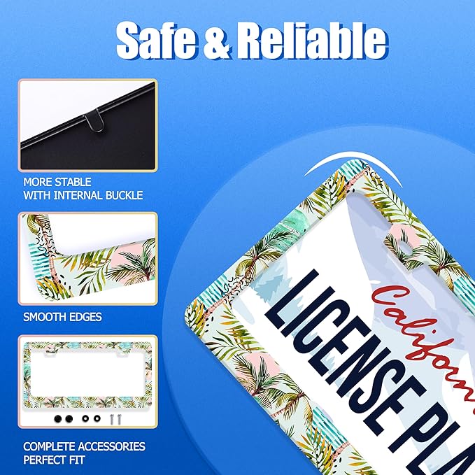 Palm Tree License Plate Frame Colorful Hawaii License Plate Holder Funny Car - Image 2