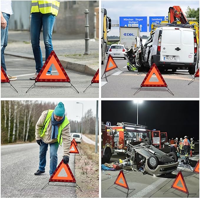AYKRM 3PACK Car Warning Triangle Heavy Reflective Warning Road Safety Triangle - Image 4