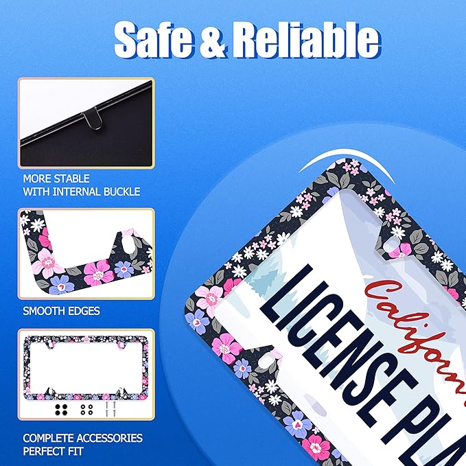 Watercolor Purple and Pink Hibiscus Flowers License Plate Frame License Plate - Image 2