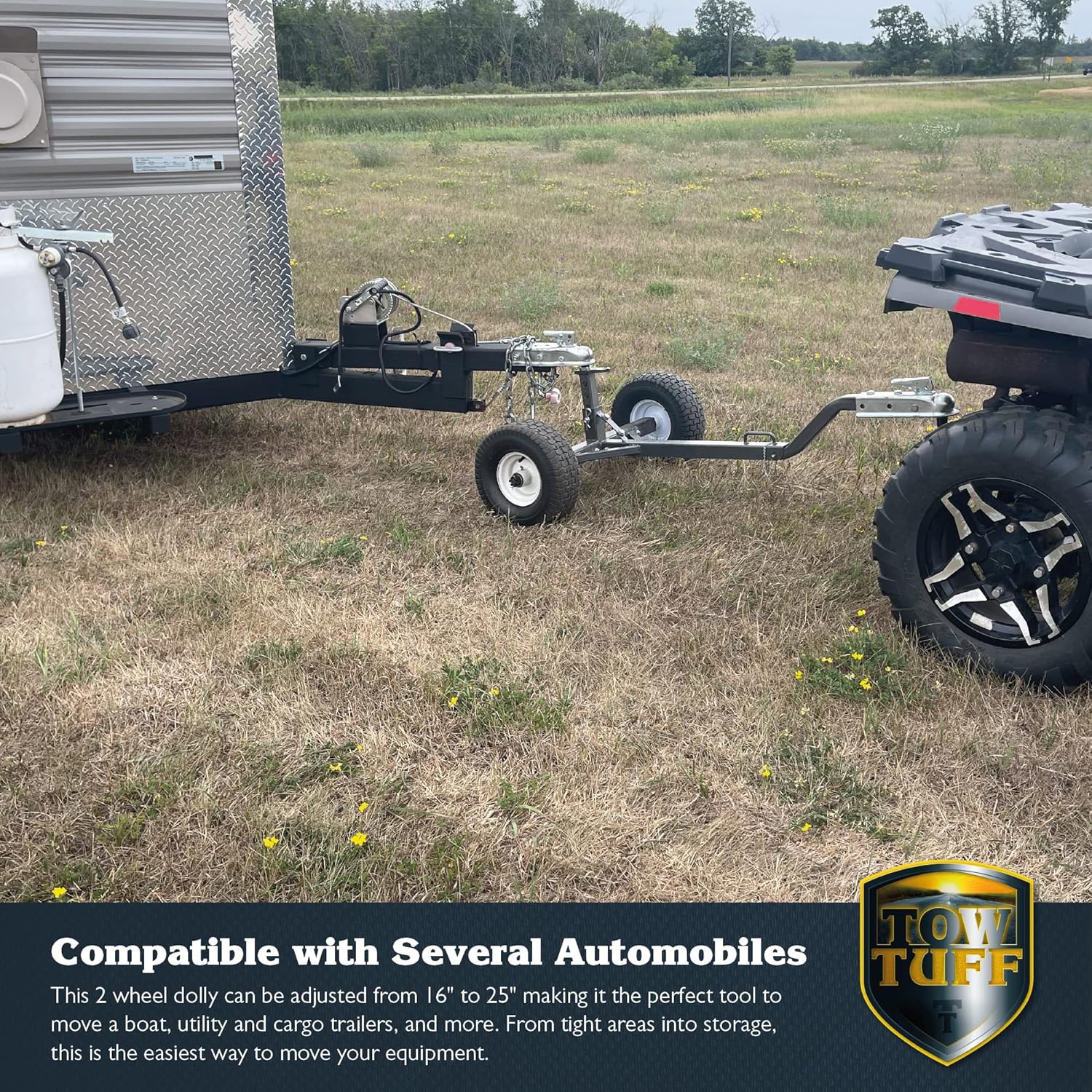 Tow Tuff TMD-800ATV ATV Weight Distributing Adjustable Trailer Dolly , Black, 800 lb Capacity/2 Wheels