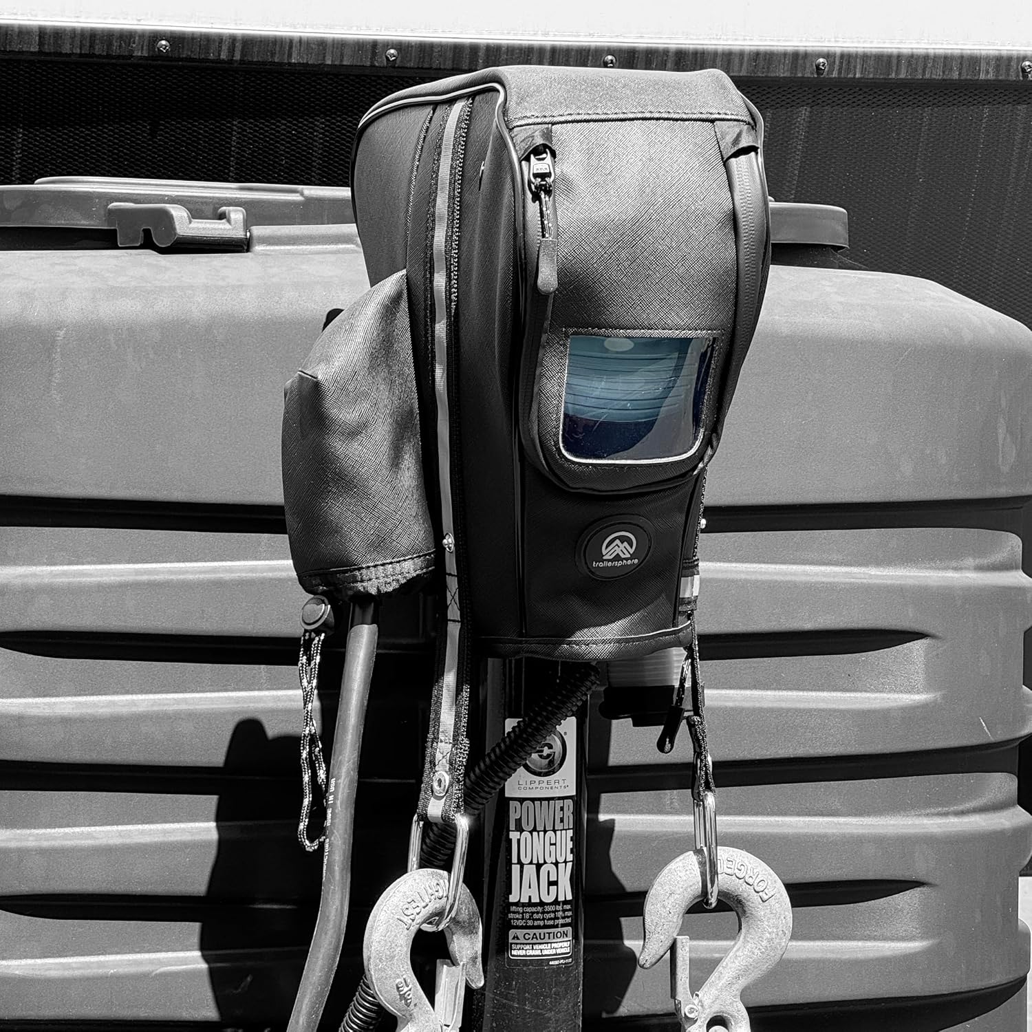 Clever Cover for LCI Jack Custom Electric Tongue Jack Cover for Trailer, RV, Camper, Chains Holder, Plug Protector, Sun and Waterproof (LCI Jack Cover)